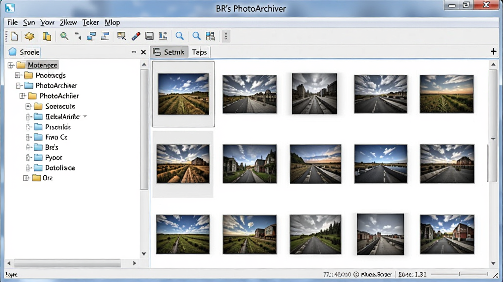 һ��չʾ BR��s PhotoArchiver �����������ͼƬ�������������������ڣ����Ϊ�ļ���Ŀ¼�����Ҳ�Ϊ��Ƭ����ͼ���񣬴��ڶ����С�BR��s PhotoArchiver�����������岼�����������Ϊ�ִ��칫�������棬ϸ�ڰ����˵�������������״̬�������ʸ��壬�ɾ����޶���Ԫ��