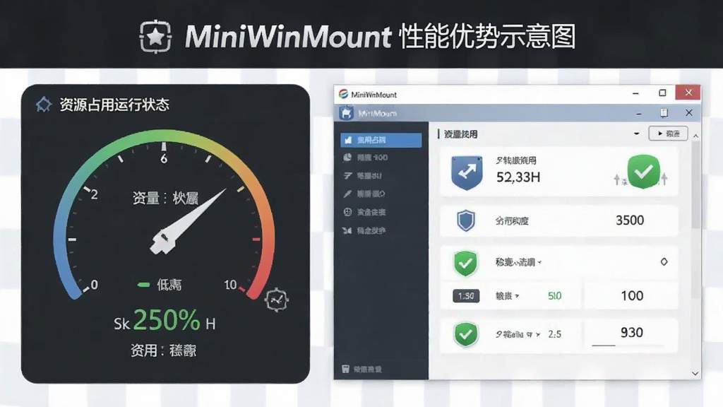 MiniWinMount ��������ʾ��ͼ������Ϊ��������������״̬�����������ʾ��Դռ���Ǳ��̣��Ҳ���ʾ���������棬�Ű�������򣬷��Ϊ��ˬ����磬ϸ�ڰ�����ռ����ֵ���ȶ����б�ʶ�����ʸɾ��޶���Ԫ��