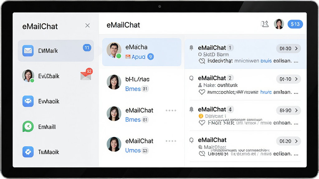 һ��չʾeMailChat���˻����������ͼƬ���������������г���������˻�ͼ�꣬�Ҳ���������ʾ��Ӧ�˻����ʼ����ݣ�������ɫ��ͣ�ϸ�ڰ����˻�ͷ��δ�������Ǳ꣬�����������ɾ����޶���Ԫ��