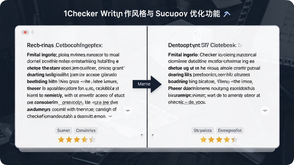 һ��չʾ1Checkerд��������ʽ�Ż����ܵ�ͼƬ��������һ�������ԱȽ��棬�����ʾ�߳����ӵ�Ӣ�ľ��ӣ��Ҳ���ʾ�Ż���ļ��汾������Ϊ���ҶԱ�ʽ�����Ϊ��Լ����磬ϸ�ڰ�����ͷָʾ�Ż����򡢷���ǩ�������Ǽ������ʸ��壬�ɾ����޶���Ԫ��