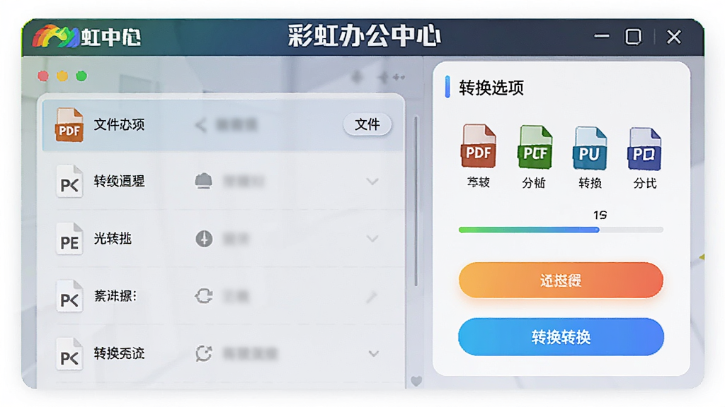 һ��AI��ͼ������Ϊ�ʺ�칫���ĵ�PDFת�����ܽ��棬����Ϊ����ļ��б����Ҳ�ת��ѡ����壬�Ű����룬���Ϊ�Ƽ��а칫�磬ϸ�ڰ����ļ���ʽͼ�ꡢ��������ת����ť�������д������֡��ʺ�칫���ġ������ʸ��壬�ɾ��޶���Ԫ�ء�