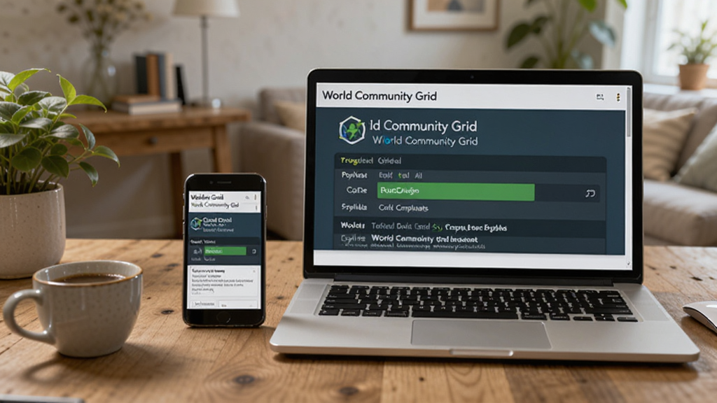 ������һ̨�ʼǱ����Ժ�һ���ֻ����ŷ���ľ�������ϣ�������Ļ����ʾWorld Community Grid�ļ�����Ƚ��棬�Ա���һ�����Ⱥ���ɫֲ���������ܰ�ļҾӰ칫���������岼�ֺ������У�������ʵ�ĸУ�ϸ����Ȼ�����ʸ���ɾ����޶���Ԫ��
