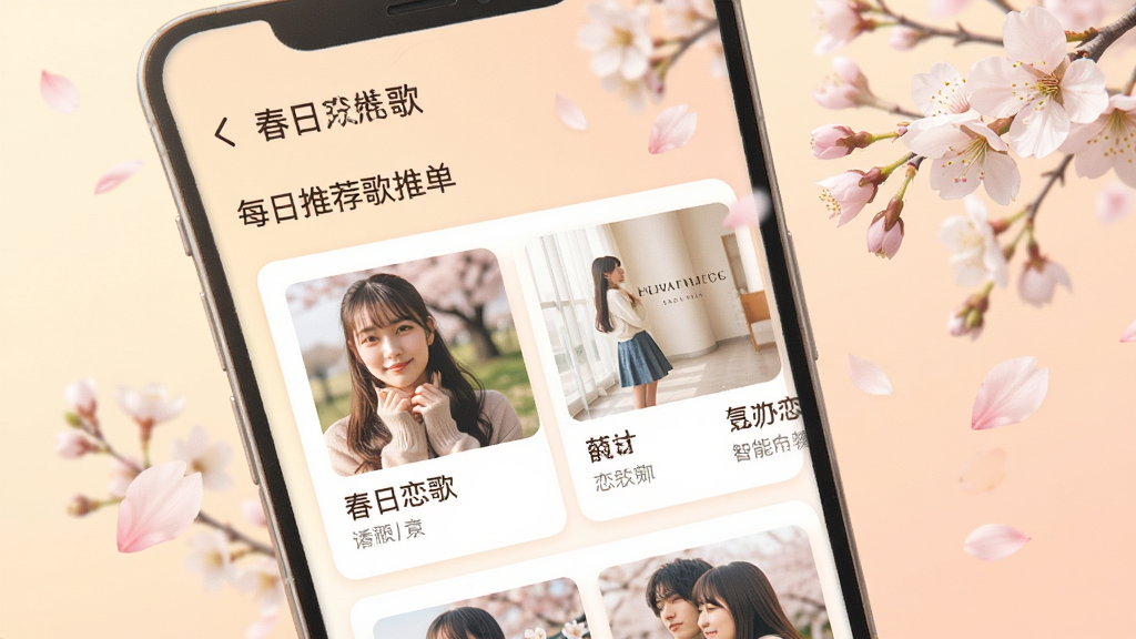 �������������Ƽ�ҳ�棬�ֻ���Ļչʾÿ���Ƽ��赥��Ƭ����Ƭ����ר������͸������ƣ�����Ϊ���ůɫ������׺���ջ���Ʈ��Ч�����Ű���󷽣������ܰ���������ʸ���ɾ��޶���Ԫ��