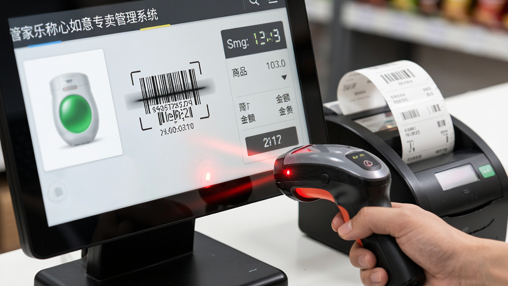 �ܼ��ֳ�������ר������ϵͳɨ��������������������Ϊ����̨ǰ�ĵ�����Ļ��ɨ��ǹ����Ļ����ʾ��Ʒ����ɨ�����ͽ�����Ա���СƱ��ӡ�����ڳ�Ʊ������Ϊ������д�����Ϊдʵ��ҵ��Ӱ��ϸ�ڰ�����Ļ���֡�ɨ��ǹ���ߺ�ֽ�����������������ɾ����޶���Ԫ��