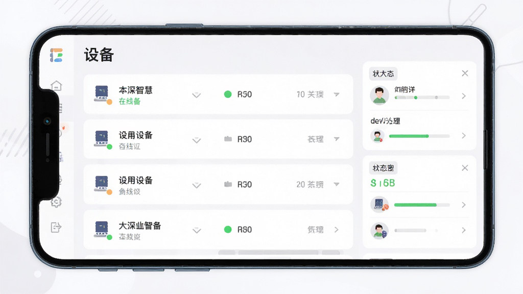 �����ǻ��豸���й�������ͼ������Ϊ�ֻ���Ļչʾ�豸�б���״̬��壬���ֲ��ÿ�Ƭʽ���У��Ű����������Ϊ��ƽ����ƣ�ϸ�ڰ�������״̬Բ�㡢�豸ͼ�ꡢ�����ǩ�����ʸ��壬�ɾ����޶���Ԫ��