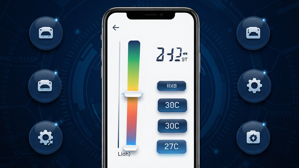 �ʳ�APP���ٵ��ڹ��ܽ��棬��������չʾһ���ֻ�����Ļ����ʾ�ٶȵ��ڻ���ӵ͵��ߵĽ��������Ա��������ٶ���ʾ�ͼ���Ԥ�赵λ��ť������Ϊ����ɫ�Ƽ�����������Ϊ�ֻ����С�����ͼ�껷�����ܣ����Ϊ�ִ�UI��ƣ�ϸ�ڰ�����ť�߹����ӰЧ���������������ɾ��޶���Ԫ��