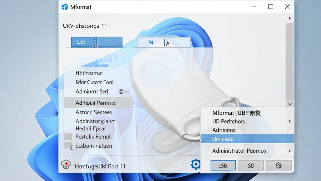 һ��չʾMformat��U���޸����ߣ�������Windows 11ϵͳ���Թ���Ա�������еĻ��棬�������Ҽ��˵���ʾ����ԱȨ��ѡ��������汳��Ϊǳɫ�����Ϊдʵ�Ƽ��磬ϸ�ڰ���������ť��ϵͳ�˵��������������ɾ����޶���Ԫ��