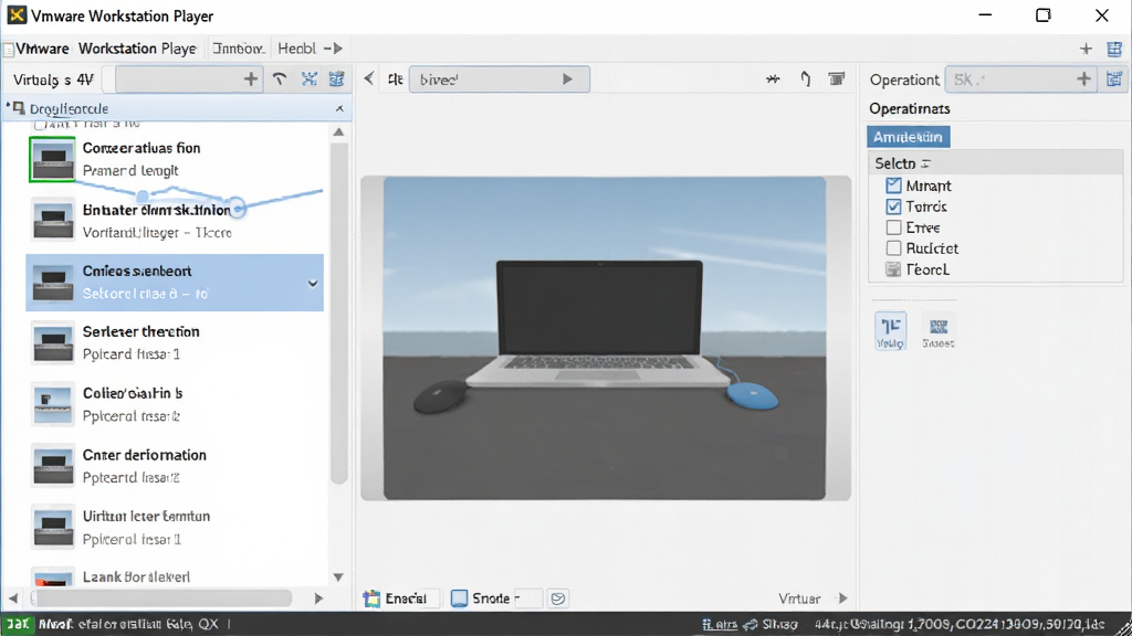 һ�����������ͼ����ͼƬ��չʾ VMware Workstation Player �������ڣ����Ϊ������б����Ҳ�Ϊ�����Ԥ���������壬����ɾ����࣬����Ϊ���ҷ��������Ϊ��ƽ��UI���չʾ��ϸ�ڰ�����ť��΢����Ч�����б����ѡ��״̬���ײ�״̬����Ϣ������Ϊ2K���壬�ɾ����޶���Ԫ��