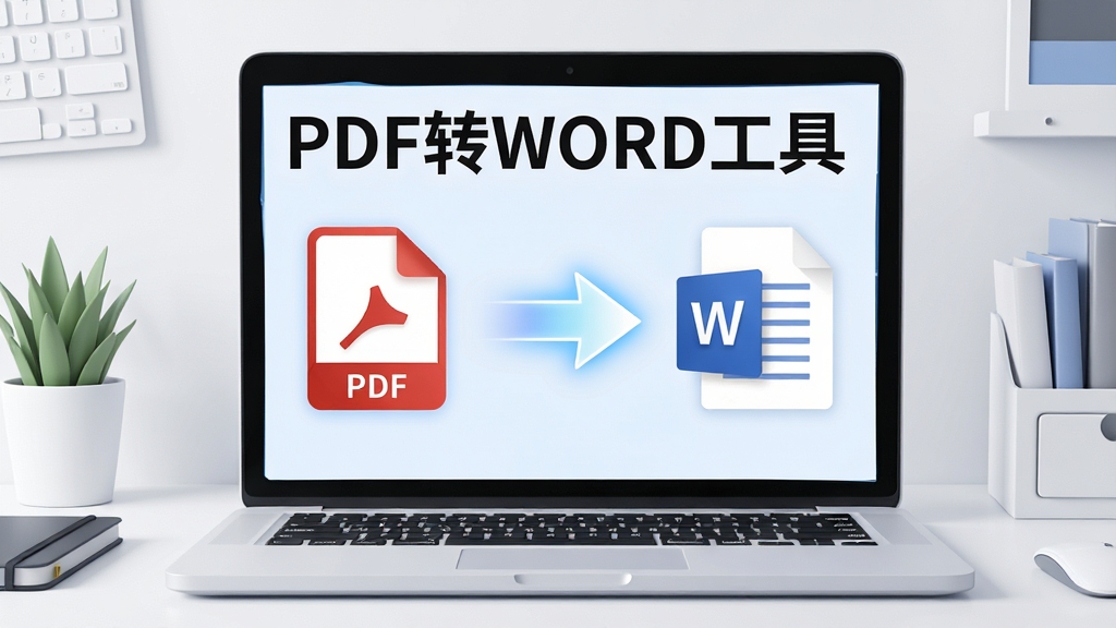 һ��չ��PDFתWORD���ߺ��Ĺ��ܵ����ֲ廭������������һ̨�򿪵ıʼǱ����ԣ���Ļ�����ʾPDF�ļ�ͼ�꣬�Ҳ���ʾWord�ĵ�ͼ�꣬�м��з���ļ�ͷ��ʾת�����̣��������ơ�PDFתWORD���ߡ�������������ʾ����Ļ�Ϸ�������Ϊ����İ칫���棬����Լ�ִ���ϸ�ڷḻ�������������ɾ��޶���Ԫ��