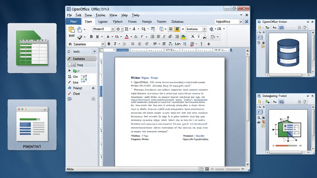 һ��չʾOpenOffice�칫�׼�ȫò��ͼƬ�����������Ǵ򿪵�Writer���ִ������ڣ������ʾ���ӱ������ʾ�ĸ�ͼ�꣬�Ҳ������ݿ�ͻ�ͼģ������Խ��棬���岼��Ϊ���������������Ű����������רҵ��࣬ϸ�ڰ����˵��������������ĵ��༭�������ʸ��壬�ɾ����޶���Ԫ�ء�