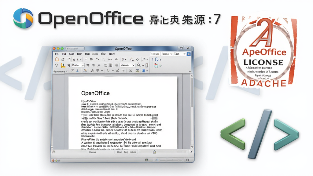һ��չʾOpenOffice��ѿ�Դ���Ե�ͼƬ������������һ���򿪵��ĵ����ڣ��Ա���ʾApache����֤��־�Ϳ�Դ������ţ�����Ϊ���ҷ������Ű��࣬���Ϊ�ִ��칫��������ͼ��ϸ�ڰ����ĵ��е��������ݺ�ͼ���ӰЧ�������ʸ��壬�ɾ����޶���Ԫ�ء�