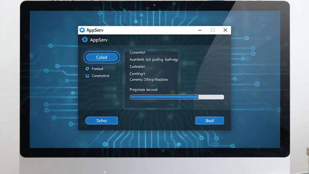 AppServ����������չʾ������Ϊ������Ļ�ϵ�������װ�򵼴��ڣ����־��У��Ű����࣬���Ϊ�ִ��Ƽ��У�ϸ�ڰ�����ɫ������ť�ͽ������������������ɾ����޶���Ԫ��
