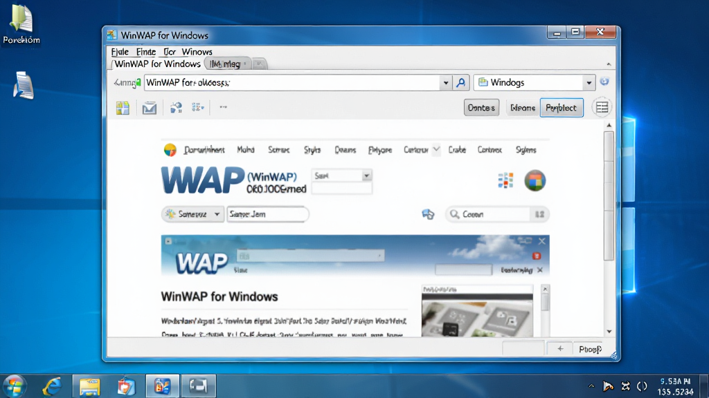 һ��Windows���������ϴ�WinWAP for Windows����������������ͼ������Ϊ���������ڣ����־���չʾ��ַ�����������͹��ܰ�ť���Ű������������Ϊдʵ����������ϸ�ڰ������ڱ߿򡢲˵�����WAP��ҳ��Ⱦ���棬���ʸ��壬�ɾ����޶���Ԫ�ء�