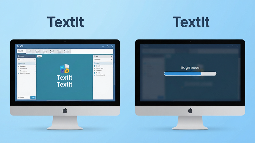 TextIt���������ٶȶԱ�ʾ��ͼ����������̨���ŵĵ�����ʾ���������Ļ��ʾTextIt������ɵı༭���棬�Ҳ���Ļ��ʾ�����еĽ�����������Ϊ���ҶԱ��Ű棬���Ϊ�Ƽ��б�ƽ����ϸ�ڰ�����Ļ�Ϸ���ע