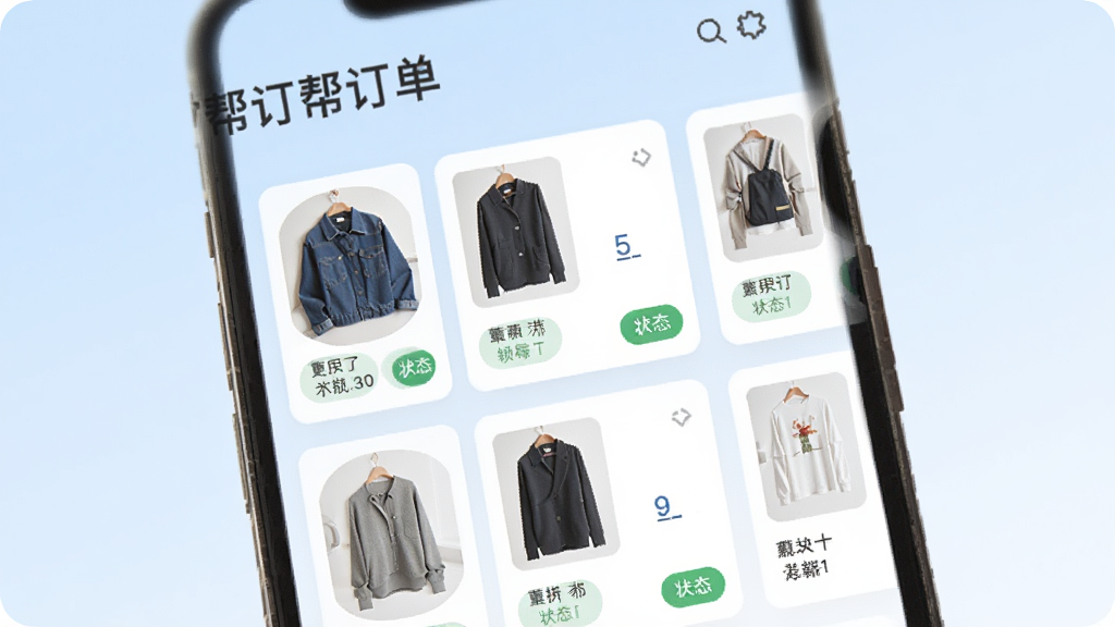 ���°��̼Ҷ˶����������棬�ֻ���Ļչʾ������Ƭ�б���ÿ�ſ�Ƭ������������ͼ��״̬��ǩ��������������������Ϊ����ɫ���䣬����ִ���Լ�����ʸɾ����޶���Ԫ��