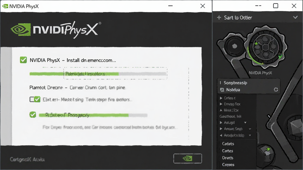 һ��չʾNVIDIA PhysX��װ����������ѡ��Ľ�ͼ���ʾ��ͼ�������ǵ�����Ļ��ʾ��װ�򵼺��Կ�������壬����Ϊ�����Ű棬���ΪUI����ģ�⣬ϸ�ڰ�����ɫ��ѡͼ����������������������ɾ���࣬�޶���Ԫ��