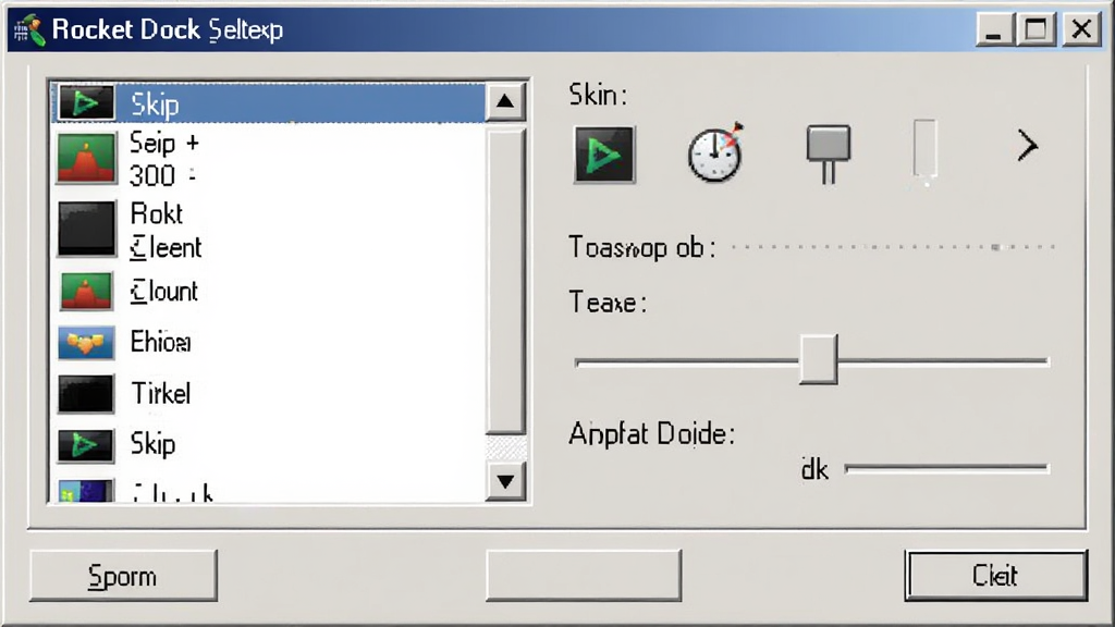 һ�� RocketDock �������Ľ����ͼ���������ʾ��Ƥ��ѡ���б���ͼ���С���顢�Ŵ������ڵ�ѡ�������Ϊ����� Windows �Ի�����ʽ�����������ɱ棬����ɾ����࣬�߻��ʣ��޶���װ��
