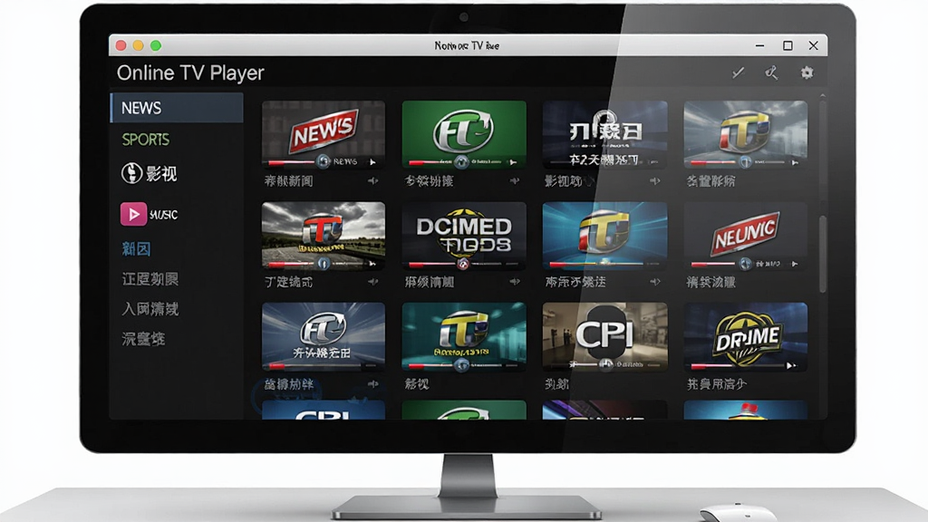 һ��չʾ Online TV Player �����������ͼƬ������Ϊ������Ļ�д򿪵�������Ӳ��������ڣ������ڳ��ֶ������Ƶ������ͼ���񲼾֣����ΪƵ�����ർ�������������š�������Ӱ�ӡ����ֵȱ�ǩ�����岼���������򣬷��Ϊ�ִ���Լ�Ƽ��磬ϸ������Ļ������΢���⣬�������࣬���ʸ��壬�ɾ����޶���Ԫ��