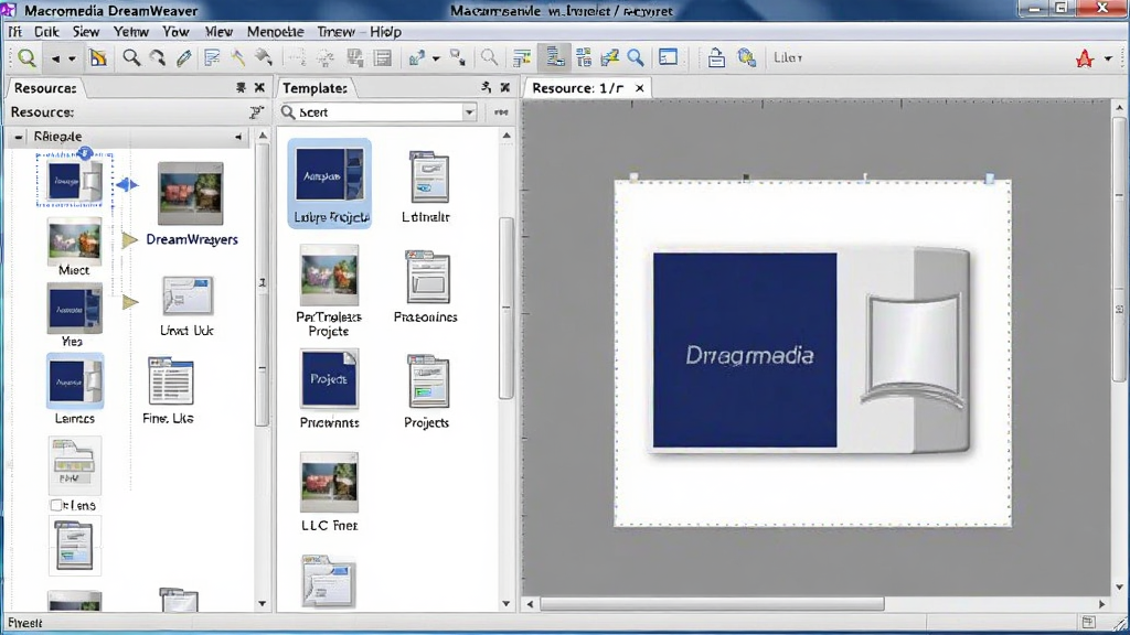 һ��չʾ Macromedia Dreamweaver ģ�������Ŀ���ܵ�ͼƬ�������������е���Դ����ģ��༭���棬����Ϊ�����Դ�б����Ҳ�ģ��Ԥ�����Ű����࣬���Ϊ�������ܽ���չʾ���ϸ�ڰ���ģ������ͼ�Ϳ���Ŀͼ�꣬���������ɾ��޶���Ԫ��
