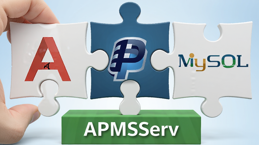 ����չʾһ��������������ƴͼ����������� Apache ͼ�꣬�м��� PHP ͼ�꣬�Ҳ��� MySQL ͼ�꣬����ƴͼ���ڱ�һֻ��ƴ����һ��ƴͼ�·�������һ��д�С�APMServ����������ɫ��������������͵�ǳ��ɫ���䣬���������ִ���ϸ�ڸɾ������ʸ��壬���������������ɱ�