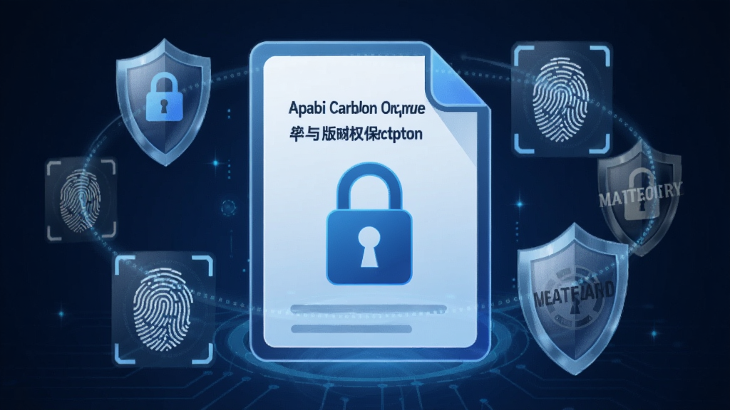 һ��չʾApabi Carbon�ĵ��������Ȩ�������ܵĴ���ͼƬ������������һ���������α�־�ĵ����ĵ�ͼ�꣬��Χ�����Ŷ��ơ�ָ�ơ�ˮӡ�Ȱ�ȫԪ�أ�������Ƽ���ʮ�㣬��������ɫ����ϸ�ڷḻ�����ʸɾ����޶���Ԫ��