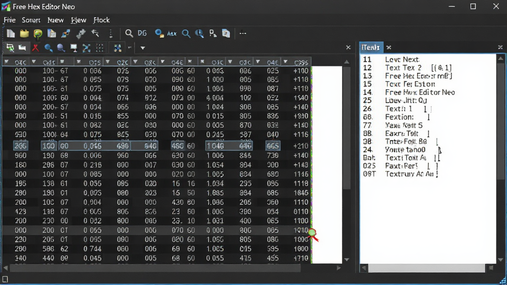 һ��չʾFree Hex Editor Neo�����������ͼƬ�������������������ڣ���������ʾ��ʮ���������ݱ�����Ҳ���ı��������򣬽�����Ϊ��ɫ���⣬�����в˵����͹����������岼�����������רҵ��࣬ϸ�����������ݸ����͹�궨λ�������������ɾ����޶���Ԫ��