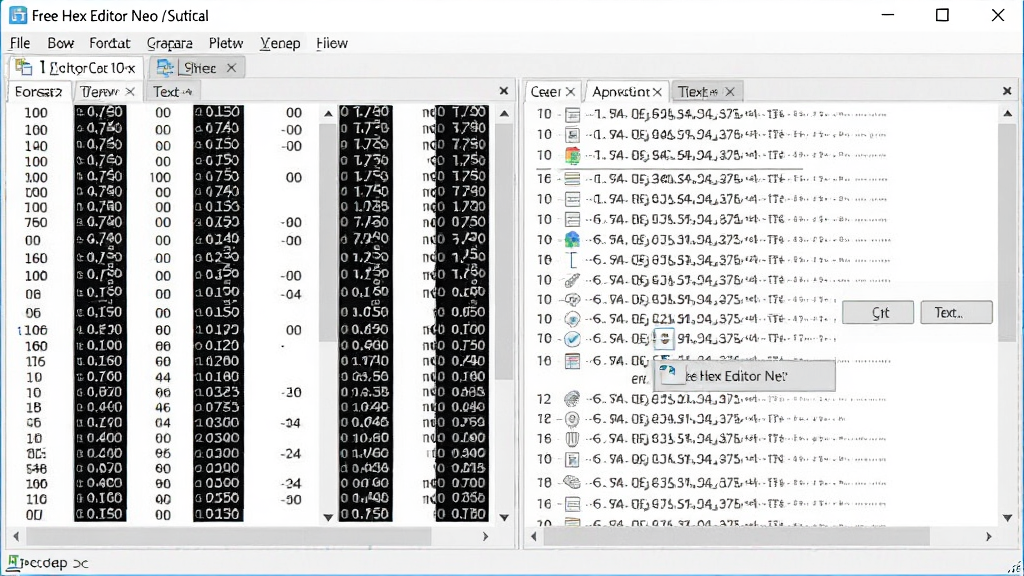 һ��չʾFree Hex Editor Neo���ʽ��ͼ�л����ܵ�ͼƬ����������������ͬʱ����ʮ�����ƺ��ı����������Ա����л���ť�����Ϊ��ˬǳɫ���棬ϸ�����������������룬�����������ɾ����޶���Ԫ��