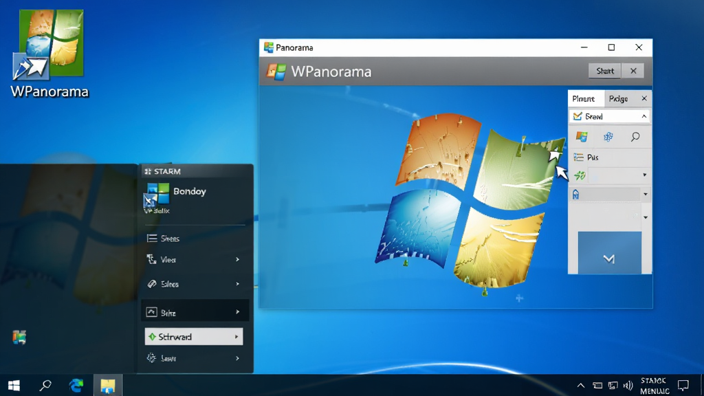 һ��չʾWPanorama������Windows�����ϰ�װ��ɵ������ݷ�ʽͼ��Ϳ�ʼ�˵���ͼ�����������������ϵ�����ͼ��ʹ򿪵����������棬����Ϊ���滷���������Ǿ����Windows��ֽ�����Ϊ������װ��ɺ��ʵ��Ч��չʾ��ϸ�ڰ�����ݷ�ʽ��ͷ��������ͼ�ꡣ�����������ɾ����޶���Ԫ�ء�