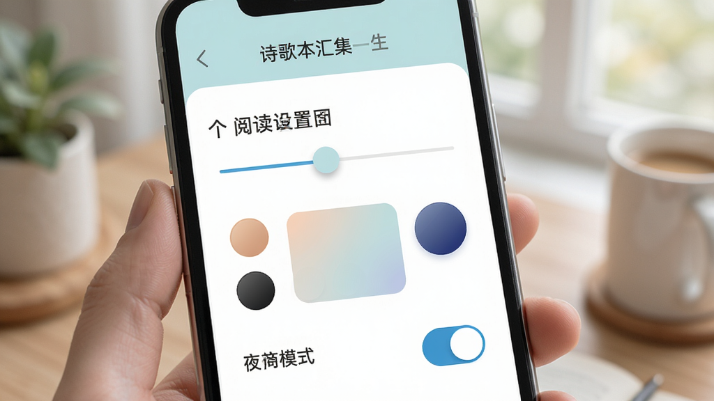 ʫ�豾�㼯���Ի��Ķ����ý��棬����չʾ�ֻ���Ļ���������С���顢������ɫѡ������ҹ��ģʽ���أ����沼�����룬���������ͣ�ɫ�ʴ������ʣ�ϸ�ھ��£����ʸ��壬�޶���Ԫ��