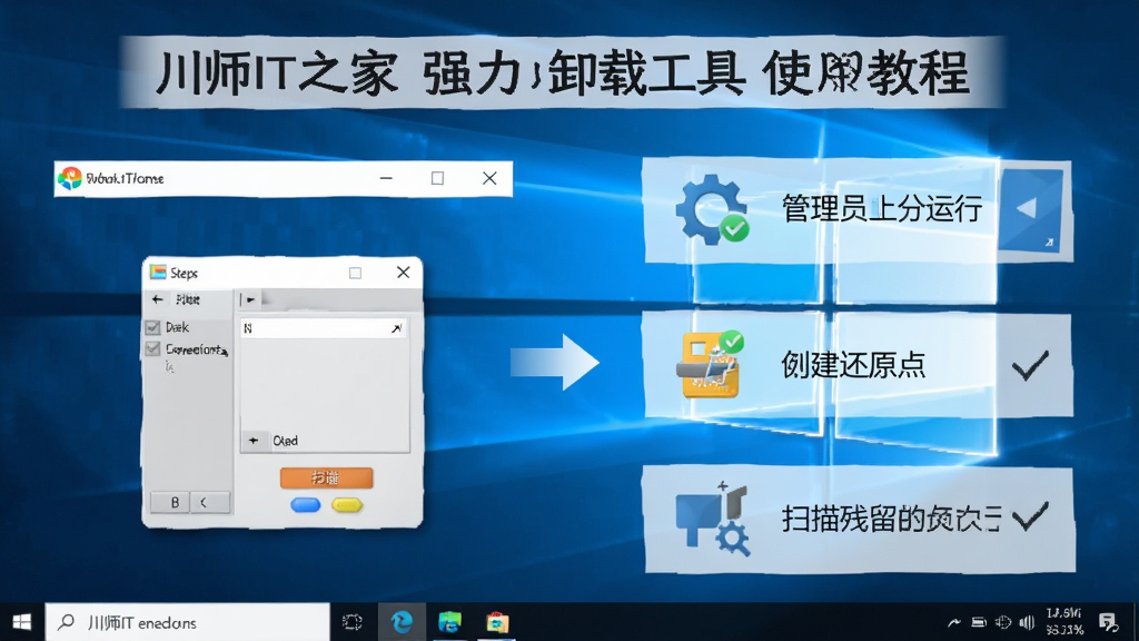 ��ʦIT֮��ǿ��ж�ع���ʹ�ý̳�ʾ��ͼ��չʾ��Windowsϵͳ���Թ���Ա�������С�������ԭ�㡢ɨ������Ȳ��裬�Ű�����������࣬���ʸɾ�