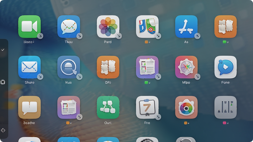 iPad for Windows������Ӧ�����������棬����չʾ���Ӧ��ͼ���������У�����ͼ����п�ݷ�ʽ��ͷ������Ϊ����״�����Ϊ�ִ���Լ�磬ϸ�ڰ���ͼ��߹����Ӱ�����ʸ��壬����ɾ����޶���Ԫ��