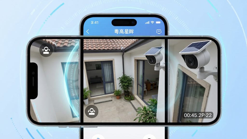 һ��չʾ���ܼ��Ӧ��ȫò��ͼƬ��������һ�������ֻ�����Ļ����ʾ�š��������������������ʵʱ��Ƶ���棬��������һ��ͥԺ������������̫��������ͷ������Ϊ�ֻ����У������Ǽ���ǳ��ɫ���䣻�Ű�ͻ���ֻ���Ļ���ݣ���Χ����΢�ĿƼ��й��Σ����Ϊ�ִ��Ƽ���Լ�磻ϸ�ڰ����ֻ��߿�Բ����Ļ�ڻ�������������̨����ͼ���ʱ��������ʸ��壬�ɾ����޶���Ԫ�ء�