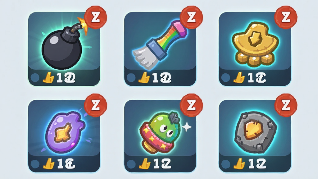 ��������6 ���߱������棬��������չʾը�����ʺ�ˢ���������ӵȵ���ͼ�꣬ÿ��ͼ���·���ע���������ֲ����������У����Ϊ��ƽ����ͨ��ϸ�ڰ������߷���Ч���������Ǳ꣬���ʸ��壬����ɾ����޶���Ԫ��