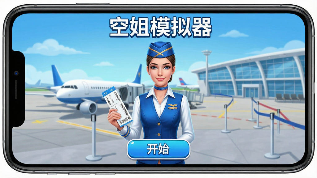 �ս�ģ������Ϸ�������ͼ���չʾ�ֻ���Ļ�пճ���Ավ�ڻ����ǻ���ǰ�������зɻ��ͺ��¥������������µ�����ɫ�������ﴩ�ű�׼�Ʒ����������ŵǻ��ơ���Ļ�Ϸ��С��ս�ģ���������⣬�·��п�ʼ��Ϸ��ť�������Ű��࣬�ص�ͻ����Ϸ���Ӿ������廭�ʣ��ɾ������ҡ�