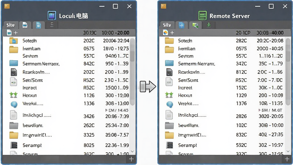 һ��WinSCP˫��Ŀ¼�����ʾ��ͼ��������ʾ�����������ŵ��ļ��б����ڣ�����ע���ص��ԣ��Ҳ��עԶ�̷��������м�����ק��ͷ���ӣ�����Ϊ�Գ�ʽ��ƣ����Ϊ��ˬ����������չʾ�磬ϸ�ڰ����ļ���ͼ�ꡢ�ļ�����ͼ�ꡢ��С���޸�ʱ���У����������ɾ����޶���Ԫ��