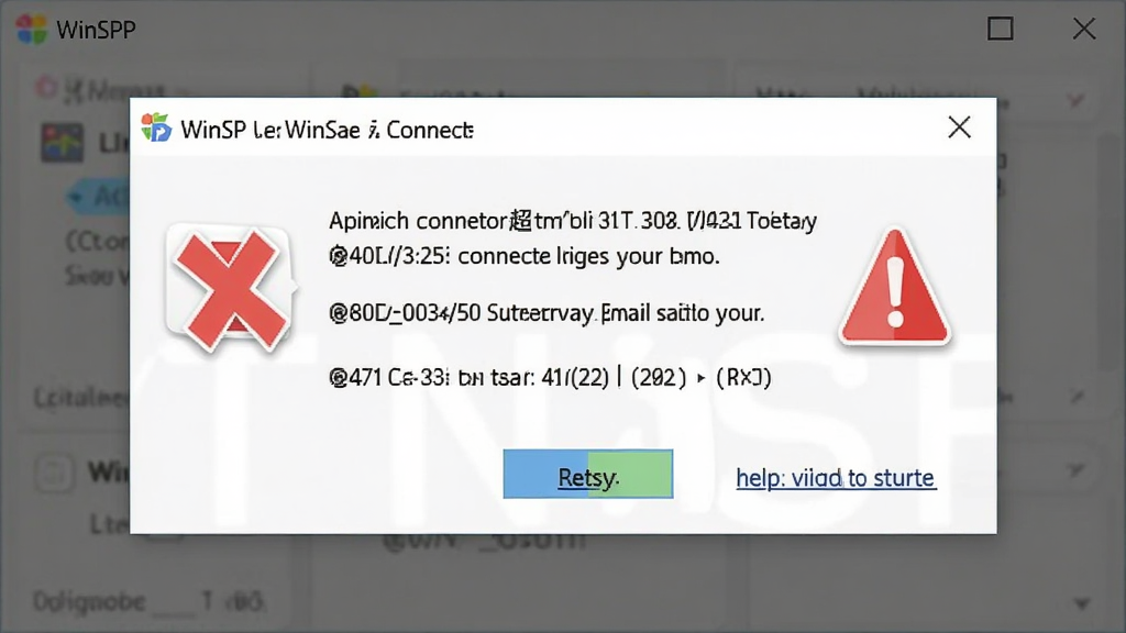 һ��չʾWinSCP�������Ӵ�����ʾ��ʾ��ͼ������������һ���������󵯴�����������ʾ���ӳ�ʱ����֤ʧ�ܵ����֣��Ա��к�ɫ��ź͸�̾��ͼ�꣬����Ϊ���й�ͼ�����Ϊ����������ʾ����磬ϸ�ڰ���������롢���԰�ť���������ӣ����������ɾ����޶���Ԫ��