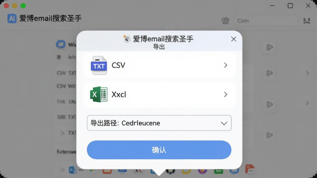 AI��ͼ������Ϊ������email����ʥ�֡��ĵ������ܽ��棬����Ϊ�ײ���������ѡ��ڣ��Ű�Ϊ�б�ʽ��������Բ�ǣ�ϸ�ڰ���TXT��CSV��Excelͼ�ꡢ����·��ѡ���ȷ�ϰ�ť�������������ɾ����޶���Ԫ��