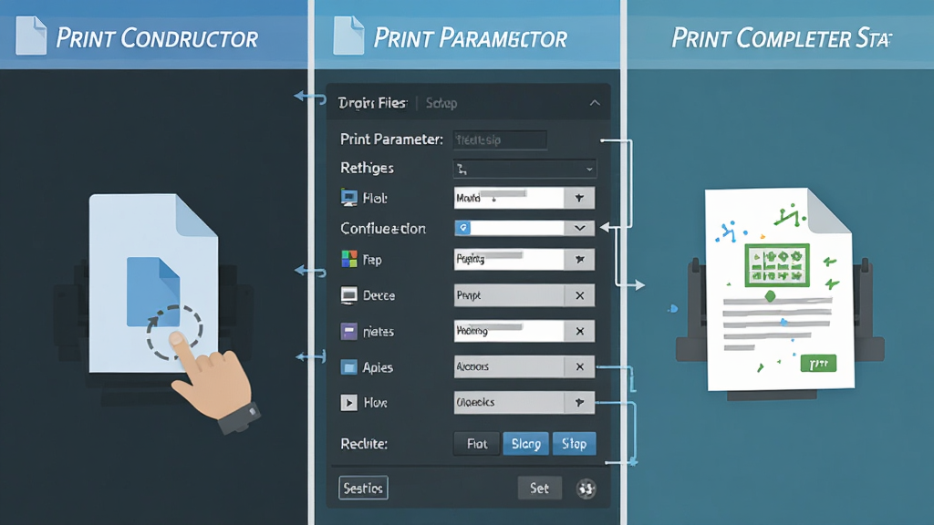 һ��չʾPrint Conductor���������ʾ��ͼ�������Ϊ�����������Ϊ��ק�ļ�ʾ�⣬�м�Ϊ��ӡ����������壬�Ҳ�Ϊ��ӡ���״̬������ƽ����Ϣͼ����ɫ��ˬ��ϸ�����������ʸɾ��޶���Ԫ��