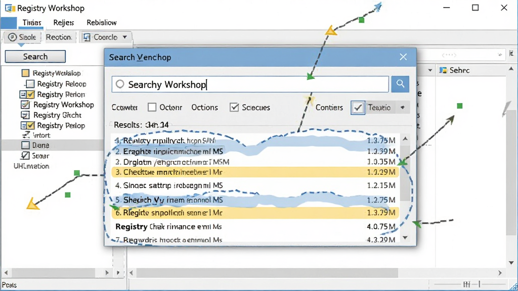 һ��չʾRegistry Workshop�������ܵ�ͼƬ�������������������뵯�������Ի�����������������ؼ��ʣ��·���ʾ��������б����������ƥ�������Ϊע����༭�����棬���Ϊ����������ʾ��ͼ��ϸ�ڰ���������ť��ѡ�ѡ�򡢽�����������������ɾ����޶���Ԫ��