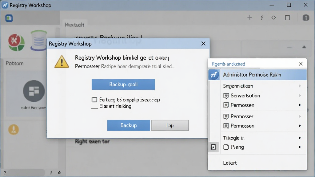 һ��չʾRegistry Workshop���ֲ�����ʾ��ͼƬ���������������浯��������ʾ�Ի����Ա��й���ԱȨ�����е��Ҽ��˵���ͼ��������Ϊ�̳���������ͼ��ϸ�ڰ������ݰ�ť��Ȩ��ѡ�����ͼ�꣬���������ɾ����޶���Ԫ��