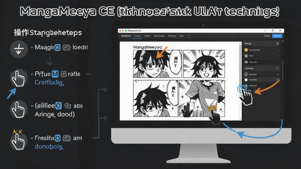 һ��չʾ MangaMeeya CE ʹ�ü��ɵ�ʾ��ͼ�������ǵ�����Ļ�������Ķ����ڣ�����Ϊ�����������б��Ҳ��������棬�Ű����������Ϊ�̳����ͼ��ϸ�ڰ�����ݼ���ǩ��������Ƽ�ͷ��������壬���������ɾ����޶���Ԫ��