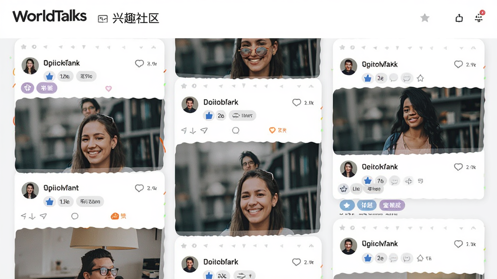 WorldTalks ��Ȥ����ҳ�棬����Ϊ�����û���̬��Ƭ�ٲ������У����ִ������£��Ű���ã�����罻����ϸ�ڰ�������ͼ�ꡢ�������ݡ������ǩ���û�ͷ�񣬻��ʸ��壬�ɾ����޶���Ԫ��