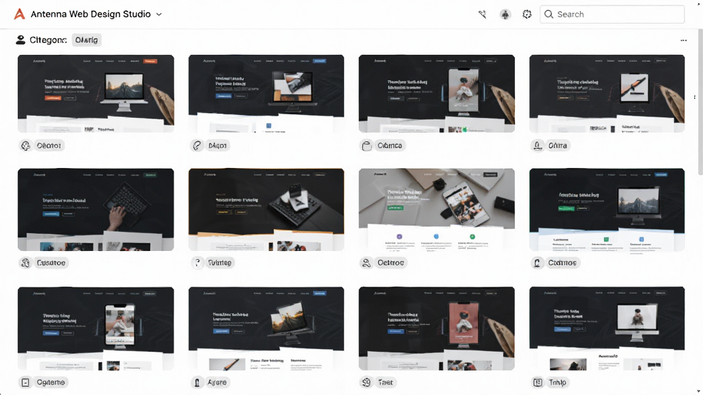 ����չʾ Antenna Web Design Studio ��ģ����Դ����棬�����Ƕ����ҳģ������ͼ�������У�����Ϊ����״չʾ���Ű��������򣬷��Ϊ�������������������ϸ�ڰ���ģ��Ԥ��ͼ�������ǩ�������򣬻��ʸ��壬�ɾ����޶���Ԫ��