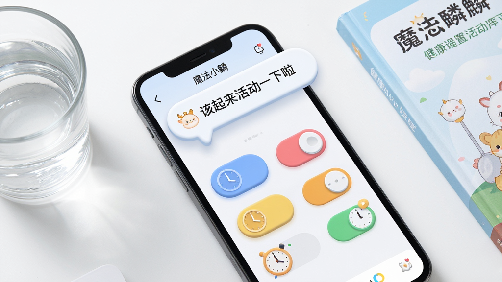 �ֻ���Ļ��ʾħ��С��Ӧ�õ��������ý��棬�������ж����ɫ���ذ�ť��ʱ��ͼ�꣬��Ļ�Ϸ�����