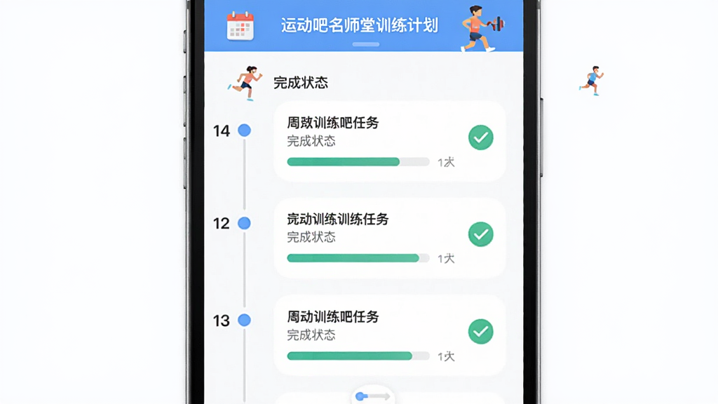 ����Ϊ�˶�����ʦ��ѵ���ƻ����棬���ֲ�������ʱ�������У��Ű�չʾÿ��ѵ�����������״̬�����Ϊ��ˬ������Ӧ�ý��棬ϸ�ڰ�������ͼ�ꡢ����������ɴ򹴱�ǡ��˶�С�˲�ͼ�����������ɾ��޶���Ԫ��