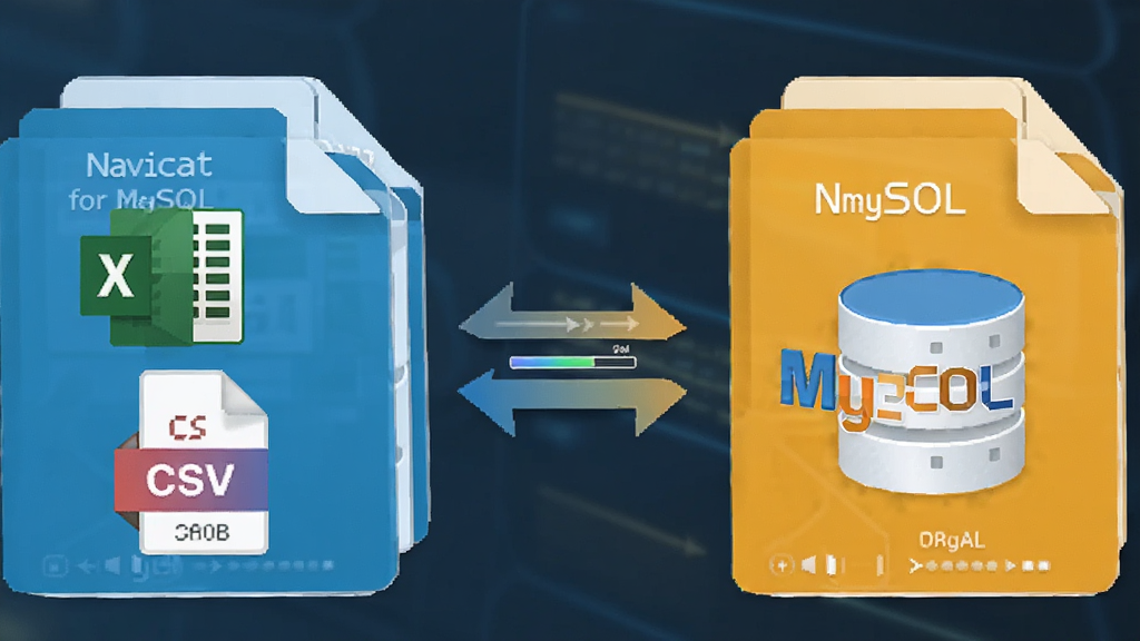 һ��չʾ Navicat for MySQL ���ݵ��뵼�����ܵ�ͼƬ����������Ϊ�����ļ������ݿ�ͼ��֮���˫���ͷ�����Ϊ Excel��CSV �ļ�ͼ�꣬�Ҳ�Ϊ MySQL ���ݿ�ͼ�꣬����Ϊ���ҶԳƣ����Ϊ��Լ����磬ϸ�ڰ����ļ����ͱ�ʶ����ͷ���򡢽�����Ԫ�أ�����Ϊ���壬�ɾ����޶���Ԫ��