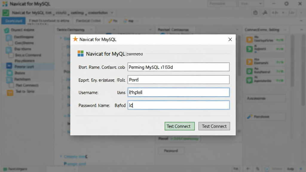һ��չʾ Navicat for MySQL �������ô��ڵ�ͼƬ����������Ϊ�����ĶԻ��򣬶Ի����а������������˿ڡ��û�������������򣬱���Ϊģ�������ݿ�������棬����Ϊ���е��������Ϊ�����ˬ��ǳɫ����磬ϸ�ڰ����������Ӱ�ť����������ǩ��ͼ�꣬����Ϊ���壬�ɾ����޶���Ԫ��