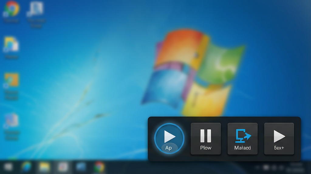 һ��Windows Media Player ���������ſ��ƹ��ܵ���дͼƬ������Ϊ��������Ļ���½ǵĿ�����壬�����������ʾ���š���ͣ����һ�ס���һ���ĸ���Ҫ��ť�����ֲ��ú������У��Ű����룬���Ϊ��ƽ����ƣ�ϸ�ڰ�����ť�İ�ѹ����Ч����΢������Ӱ��Ρ���ɫ��������ɫͼ��ĶԱȣ�����Ϊģ���������ֽ�������������ɾ����޶���Ԫ�ء�