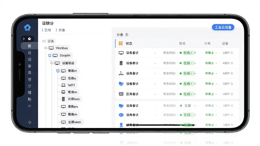 ��ҵ�Ƽ�ض��豸ͳһ��������չʾ������Ϊ�ֻ���Ļ��ʾ�豸�б��������棬����Ϊ������״�ṹ���豸״̬�б����Ű��������������Ϊ��Լ����磬ϸ�ڰ����豸ͼ�ꡢ����״̬��ǩ������������ƣ����ʸ��壬�ɾ����޶���Ԫ��
