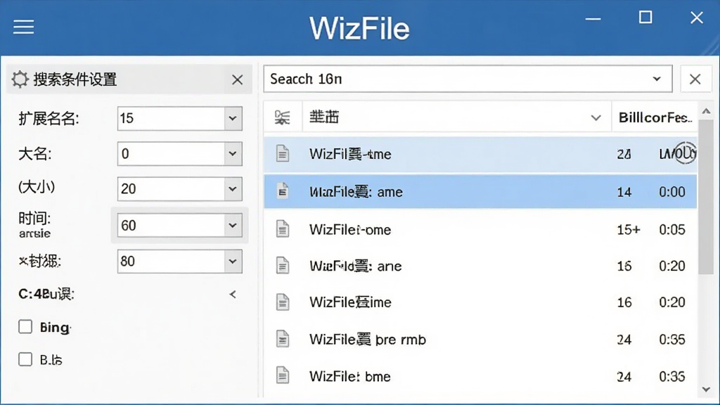 WizFile��������չʾͼ�������Ϊ���������֣����Ϊ��������������壬������չ������С��ʱ���ɸѡѡ��Ҳ�Ϊ��������б���������ʾƥ���ļ��������������������������������ơ�WizFile�������ڽ��涥�������ʸɾ����޶���Ԫ��